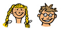 Freche G&ouml;ren, M&auml;dchen und Junge aus Faltblatt