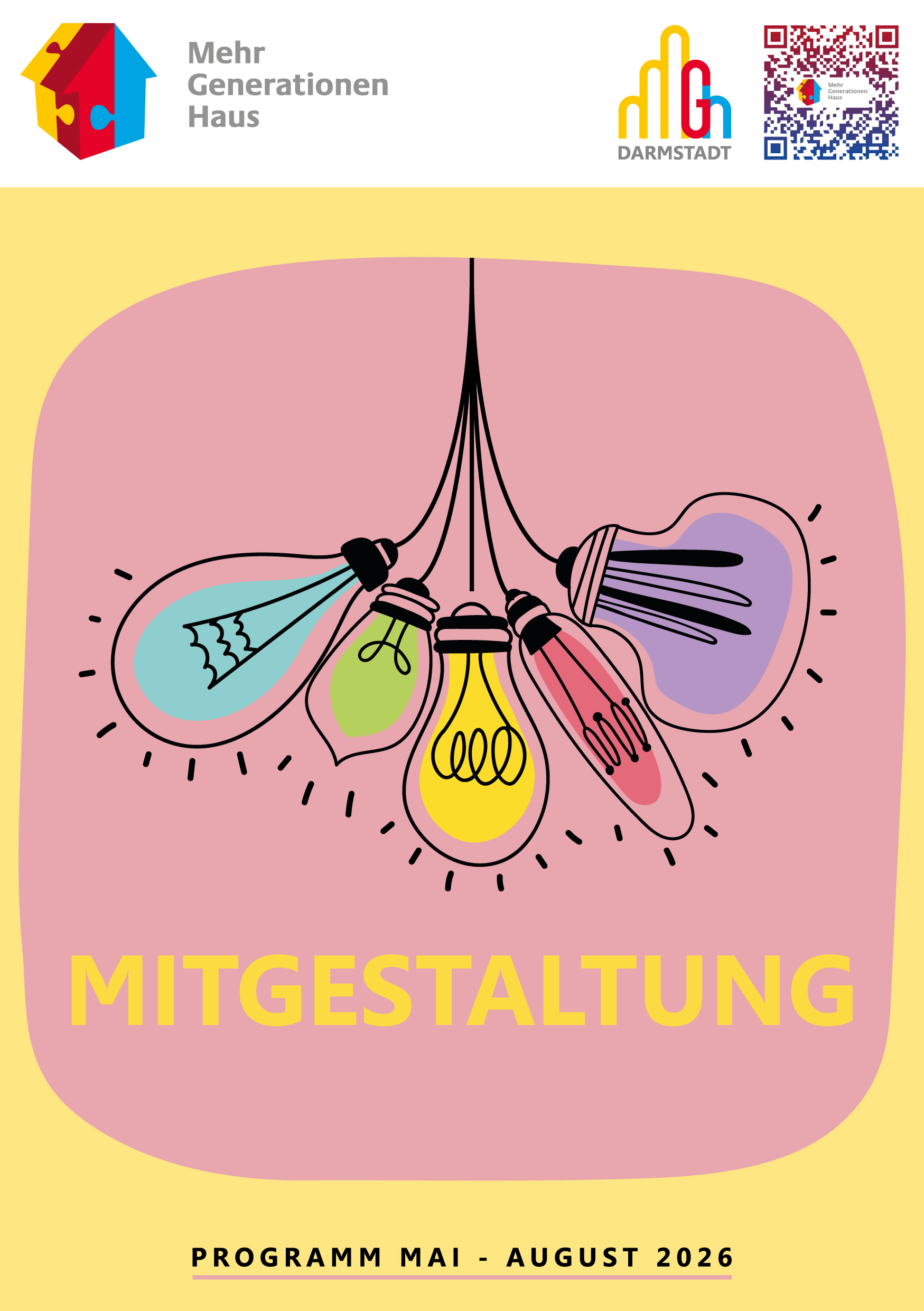 F&uuml;nf bunte Gl&uuml;hbirnen und der Text &bdquo;MITBESTIMMUNG&ldquo;